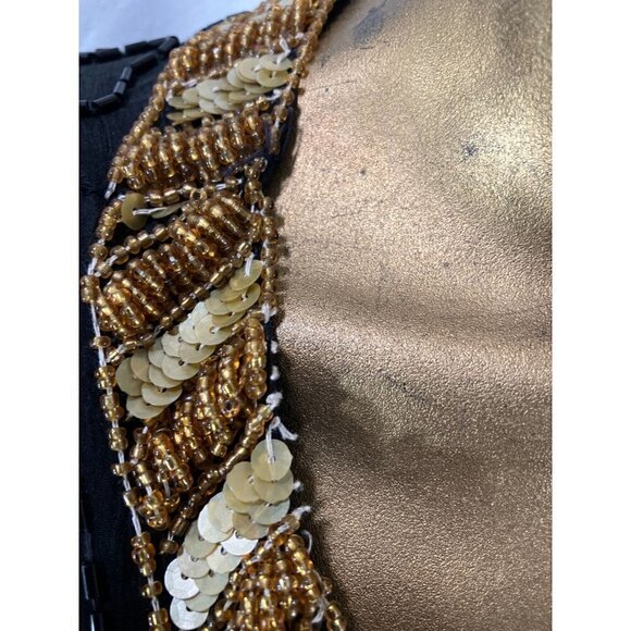 Vintage Laurence Kazar Heavy Sequined Silk Gold Black Evening Jacket XL Military - Picture 14 of 14